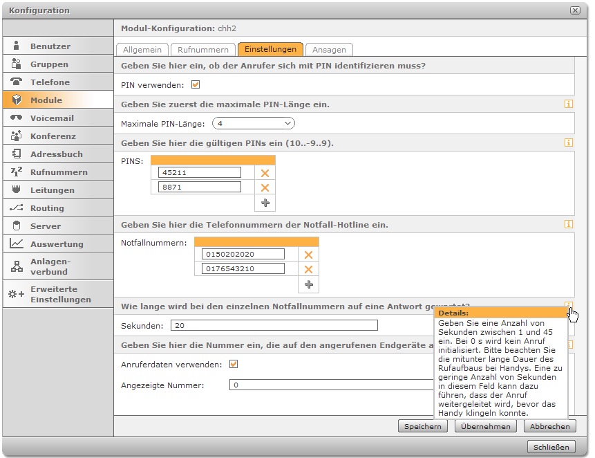 Modul "Call-Hunting-Hotline"