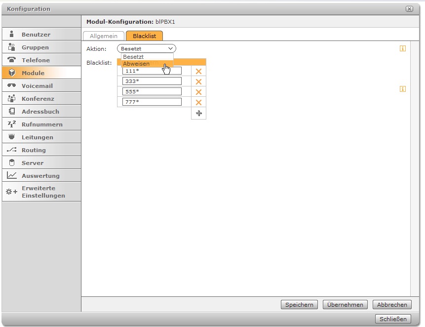 Modul "Blacklist für PBX"