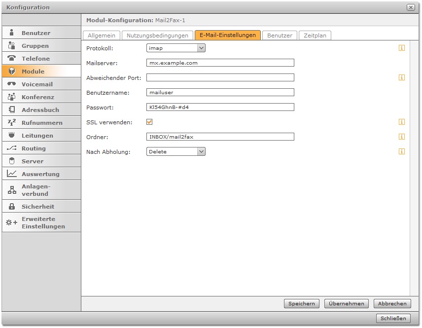 Modul "Mail2Fax"